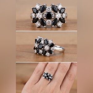 Black stone CZ silver-plated ring in size 7 & 8 NWOT